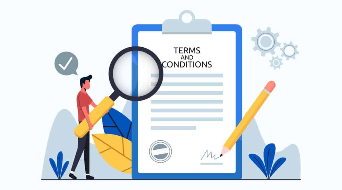 Terms and conditions legal concept design. Man checking form and agree with the terms and conditions